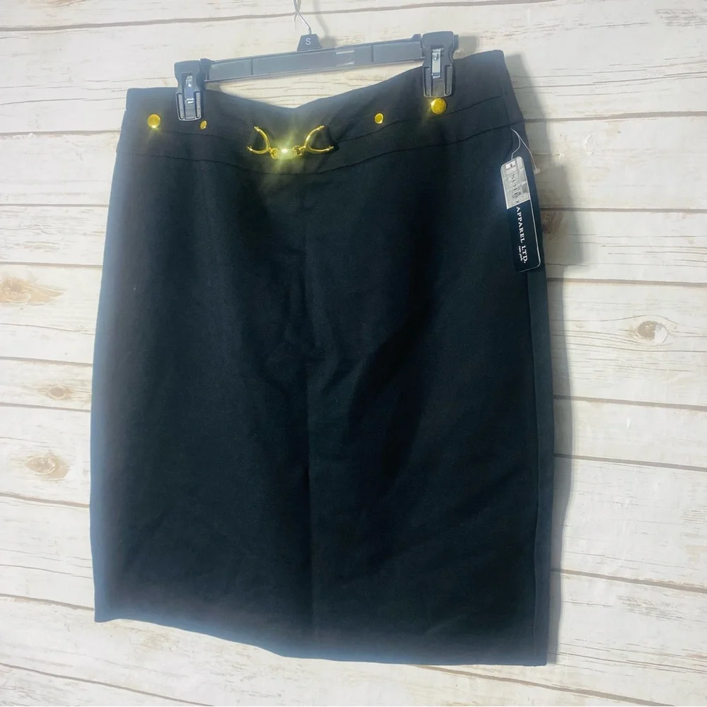 Soho Women's Pull On Black Pencil‎ Skirt with Gold Details Size L